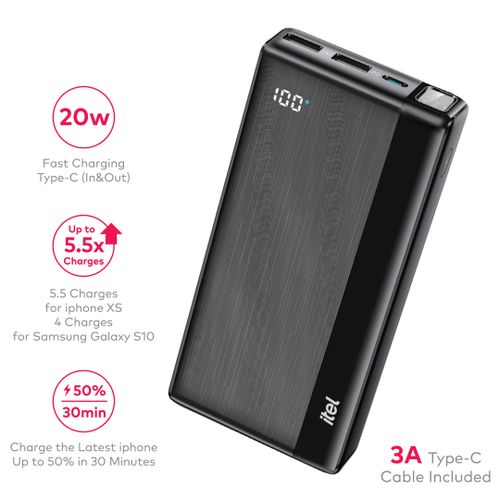 itel PowerPulse A1460 Power-Bank 20000mAh 20W Fast Charging Type-C